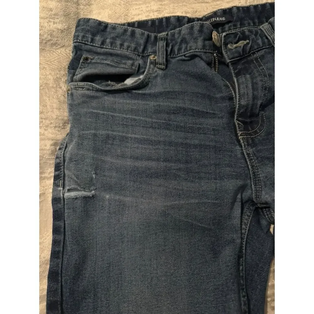 Calvin Klein Jeans Skinny Distressed Boys Size 18 Straight Leg Denim Blue Wash